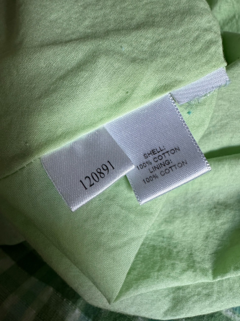 VINTAGE Gingham Strapless 90s Midi Dress Green 100% Cotton Size 14 - Picture 11 of 13